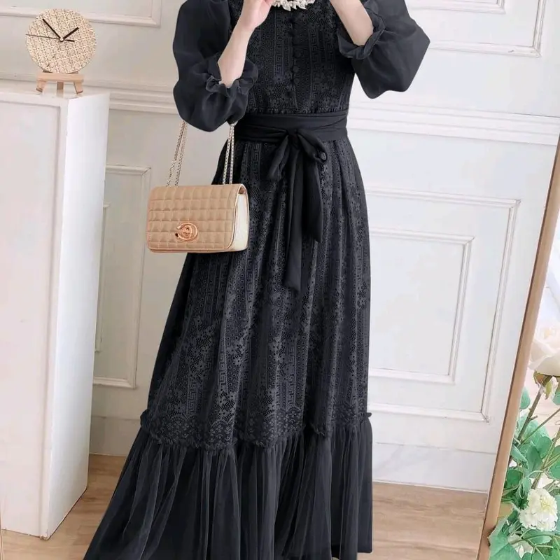 TP89 Dres Gamis inana 89z4 maxi cantik full brukat lapis furing Muslim Organza Nyaman Wanita Tile 0