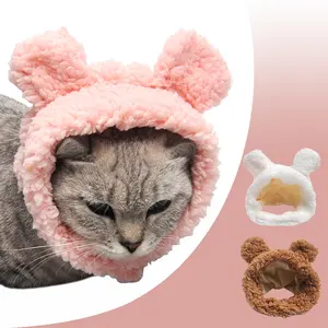 Cute Dog Costume Funny Pet Cat Cap Warm Bear Eadband Pet Headwear Cosplay Photo Props Kitten Puppy Party Costume Cat Accessories
