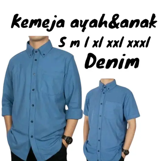 kemeja polos couple ayah dan anak laki laki warna denim lengan pendek dan panjang dewasa katun keluarga