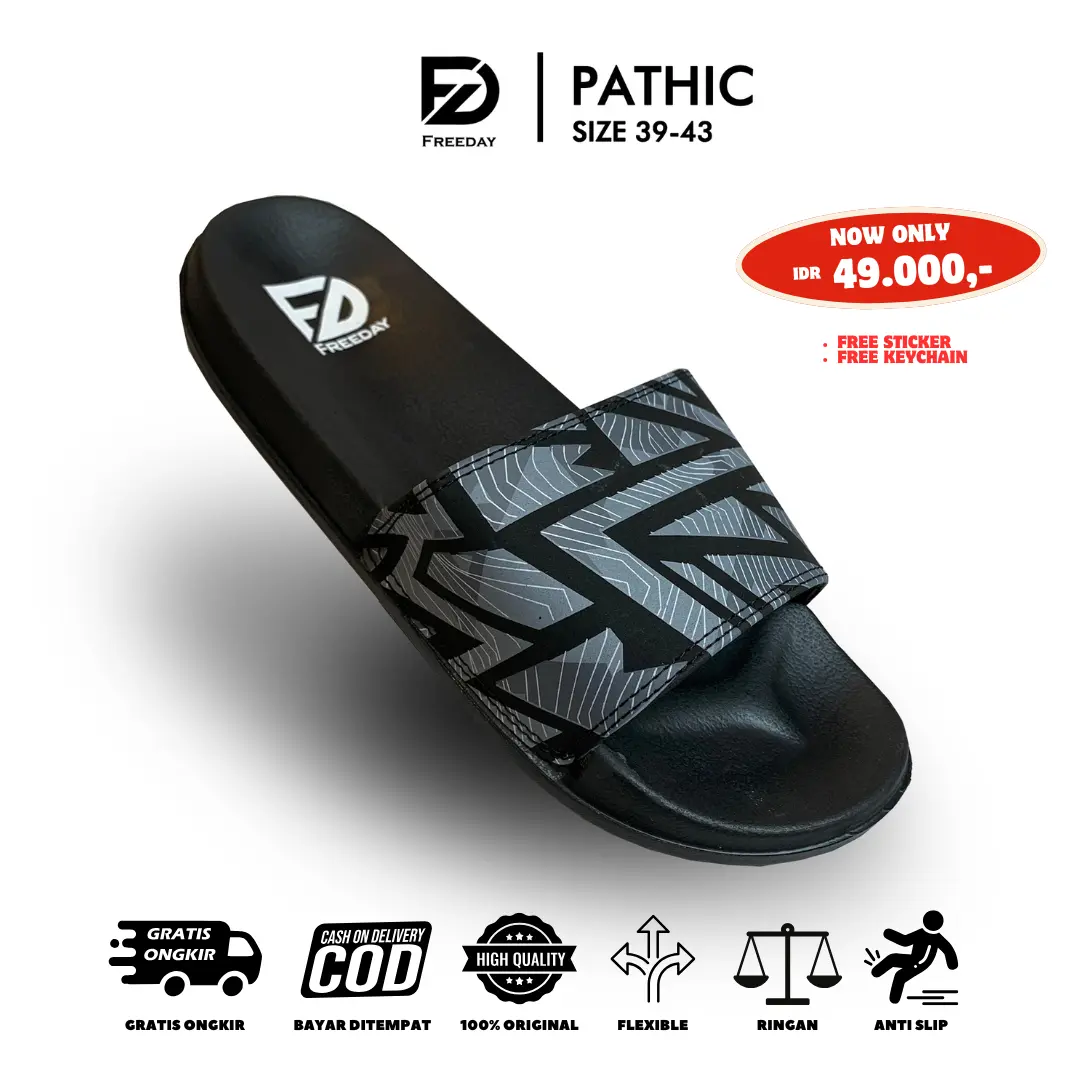 Slides Original PATHIC BLACK GREY sandal Ramadan shoes slides slip on casual distro eva premium Selop Kasual Sendal Pria Freeday Slides sandal shoes Selop Kasual FLatbed docmart tactical