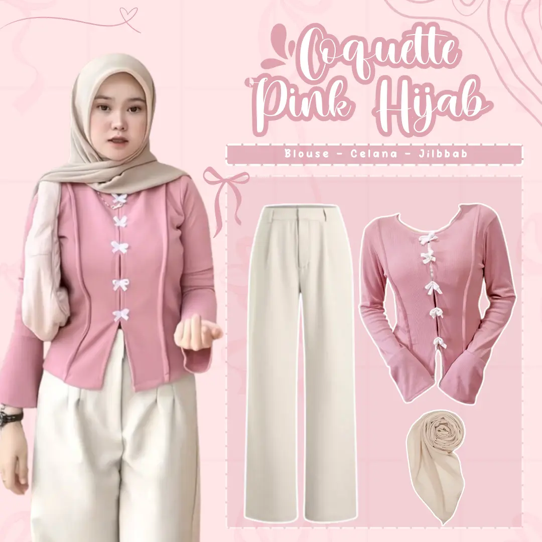 3 in 1 Setelan One Set Wanita Kekinian ( Blouse Pita - Celana Kulot - Jilbab Bella Square ) - LS087 Baju Nyaman
