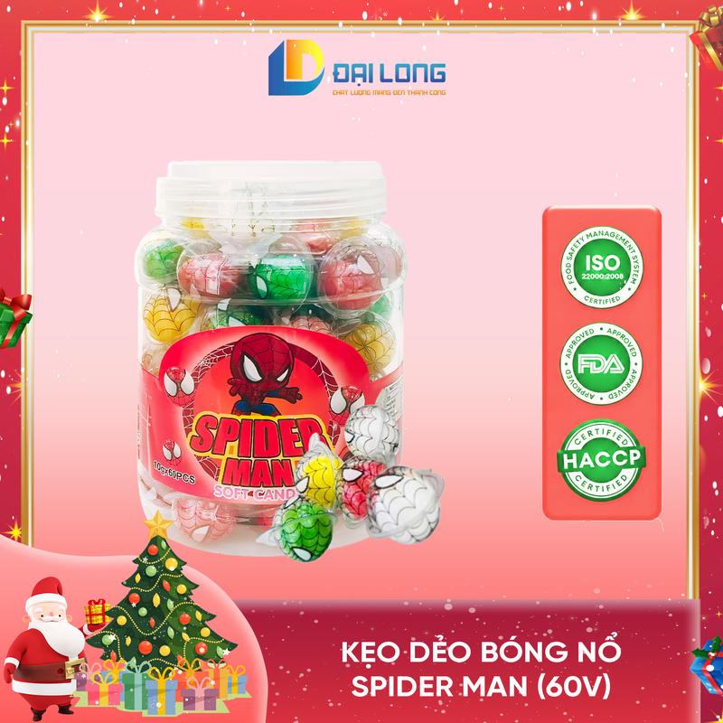   Hộp 60 viên  Kẹo Dẻo Bóng Nổ hình Spider Man ĐẠI LONG NOEL Thơm Ngon Khó Cưỡng Thức Ăn Vặt Snack Candy Chua Food gupperz 