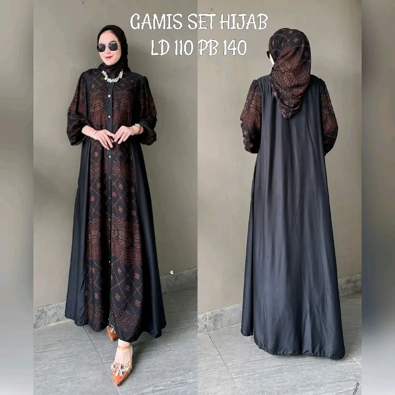 GAMIS SET HIJAB RAYON PREMIUM BLACK SERIES // GAMIS SULTAN ZR ETNIK // GAMIS LEBARAN // GAMIS VIRAL // GAMIS 2in1 // GAMIS CANTIK // SETELAN HIJAB GAMIS Muslim Wanita Mewah Tebal Nyaman 6