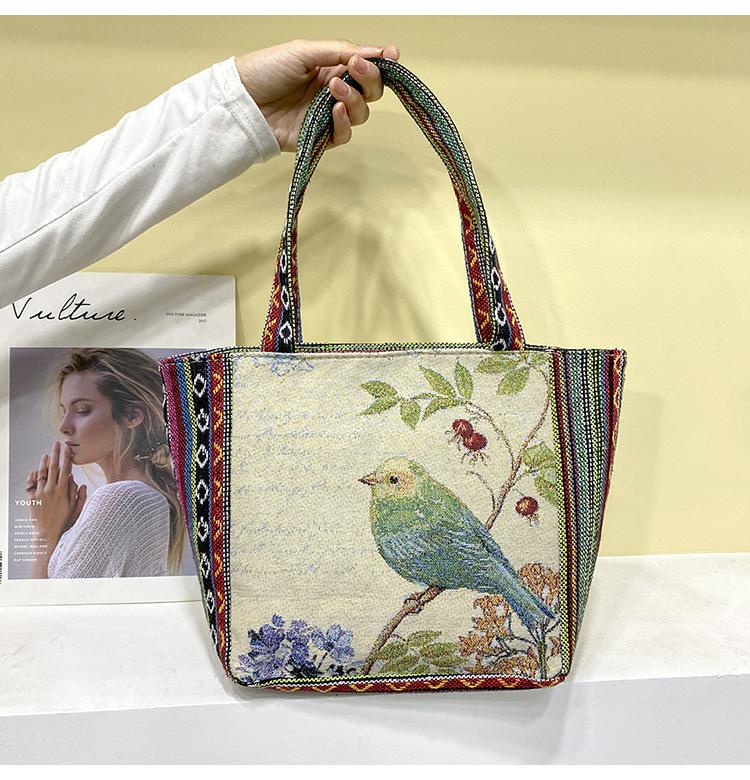 Túi tote vải thêu 2 mặt có khoá kéo thời trang đa năng phong cách mới nhiều hình dễ thương TT404