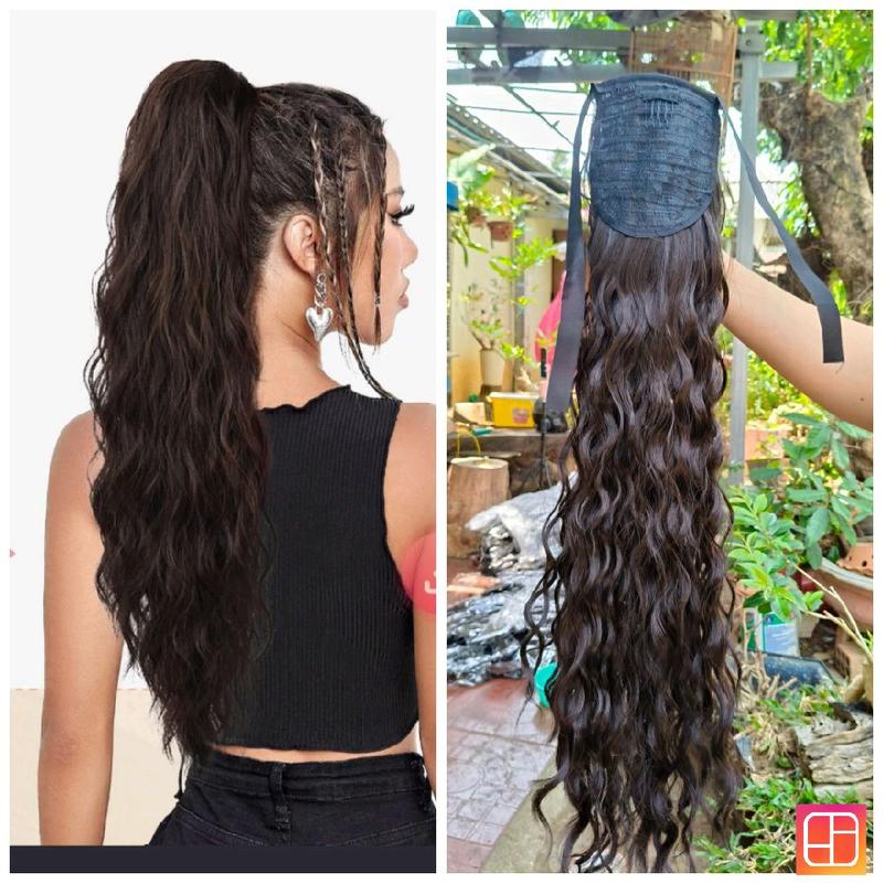 Tóc giả cột đuôi ngựa xù đũa dài 65cm mới nhất năm