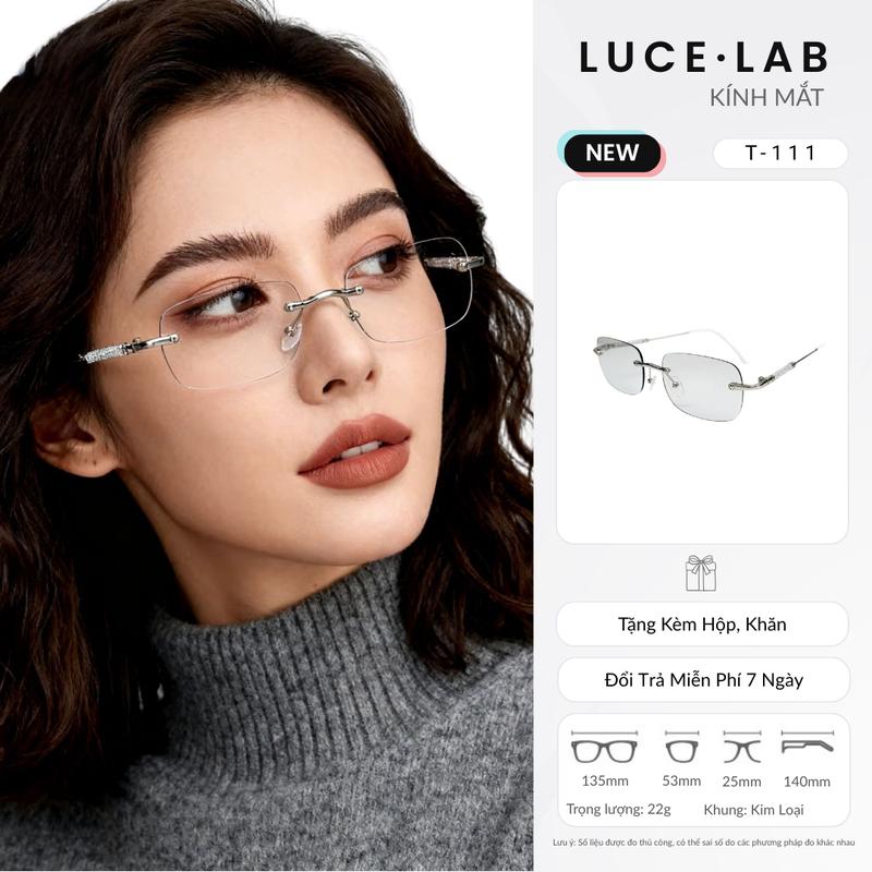 [T-111] Kính Không Viền Thời Trang - Style Hàn Gọng Kim Loại Chống Ánh Sáng Xanh Bảo Vệ Mắt Sử Dụng Máy Tính - Chụp Ảnh Thời Trang Luce Lab