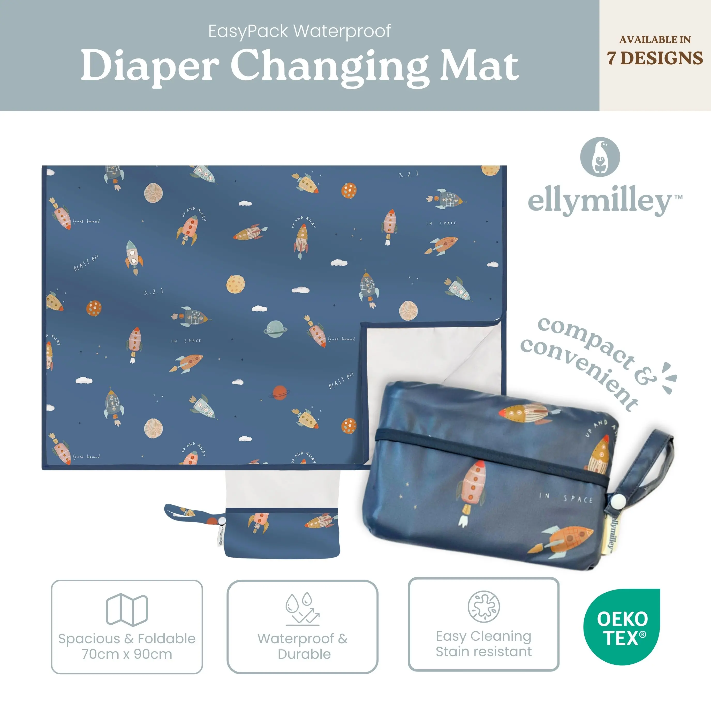 Elly Milley Easypack Waterproof Diaper Changing Mat, Playmat, Child, Foldable for Travel, Stain Proof, Compact