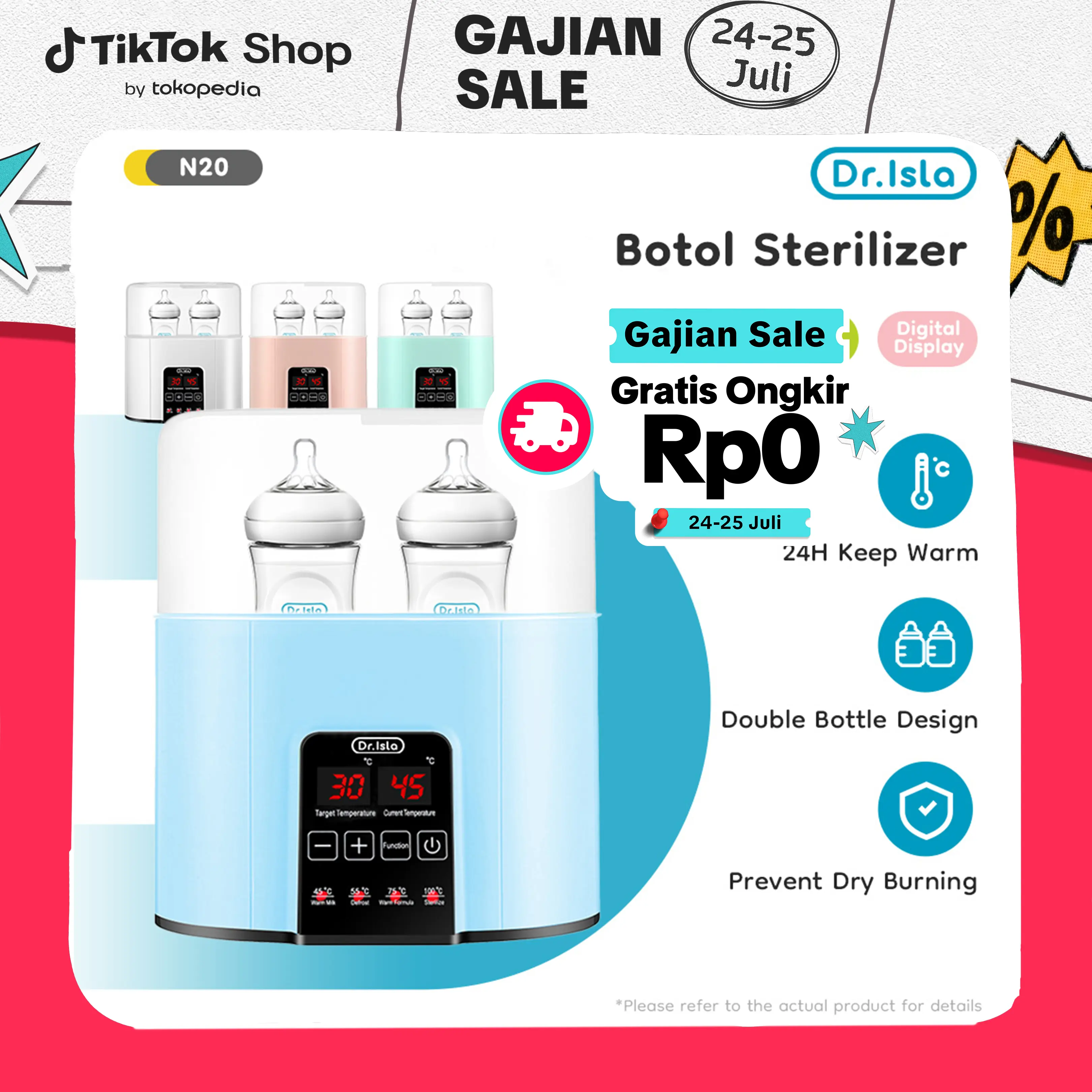 【Gratis Ongkir】Dr.Isla Penghangat Susu Botol Susu Sterilizer botol bayi bottle aman penghangat ASI tidak mengandung BPA pengaturan empat kecepatan minum N20