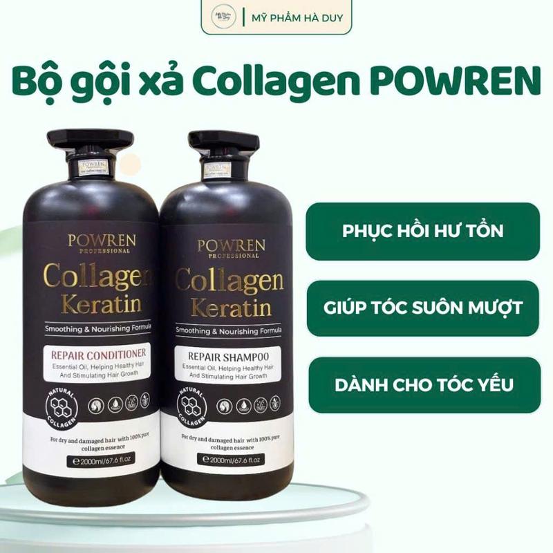 BỘ GỘI XÃ PHỤC HỒI TÓC CHUYÊN SÂU POWREN COLAGEN KERATIN 2000ML CHO SALON TÓC SPA GỘI ĐẦU DƯỠNG SINH