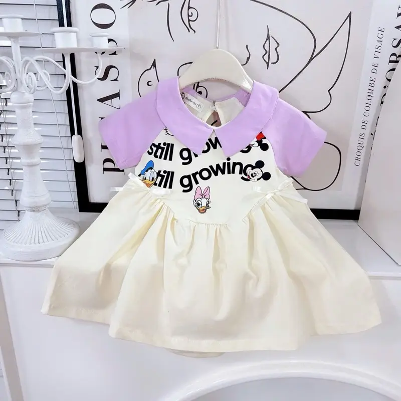 (Mẹ Kem Bean ) Váy polo cổ bẻ tím in hoạ tiết đáng yêu cho bé 6-30kg , váy bé gái mặc đi học , váy bé gái đi chơi 4