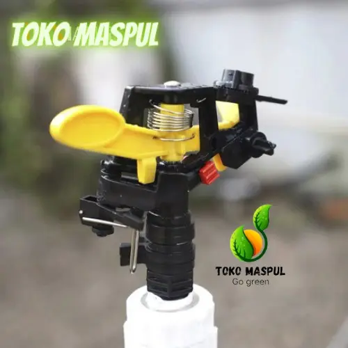 Sprinkler Tembak Putar Taman/Kebun 1/2 Inci Impact Black-Yellow PVC dengan Jarak Semprot 6-13 Meter 6