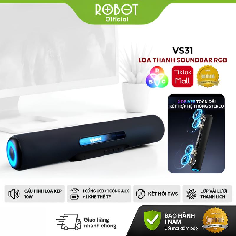 (MỞ BÁN) Loa Thanh Soundbar Bluetooth VIVAN VS31 Đèn Led RGB Công suất 10W Hiệu ứng Âm Thanh Vòm - Hỗ Trợ Kết Nối USB/ AUX/ Thẻ Nhớ