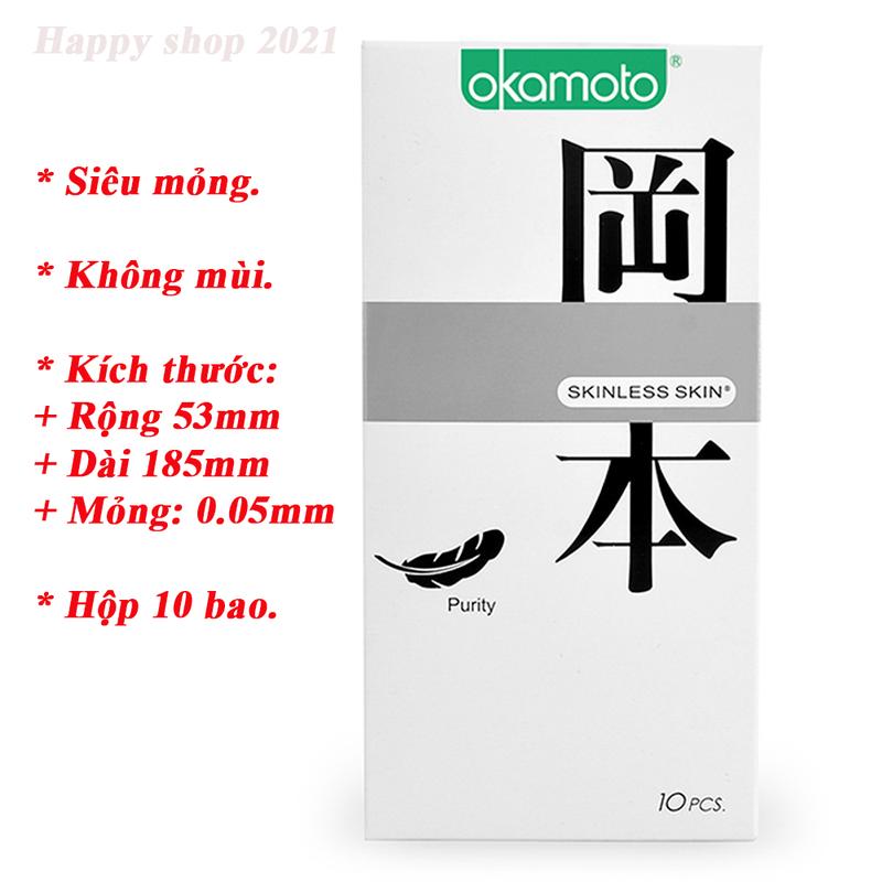 Bao cao su siêu mỏng Okamoto Skinless Skin Purity không mùi hộp 10 cái