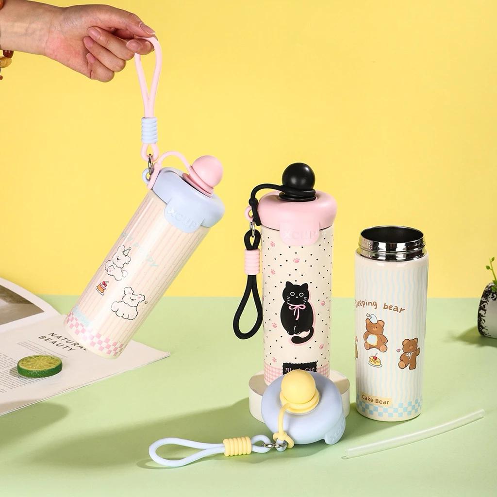 Free stickers-SUS 316 Baja tahan karat Tumbler Anti Tumpah Motif Kucing 600ml Stainless SUS 316 / Tumbler Viral Panas Dingin Stainless Thermos Bahan Stainless Steel Free Gantungan tumble bow  tumbler tamler  hot  cool tumbler  ohsome