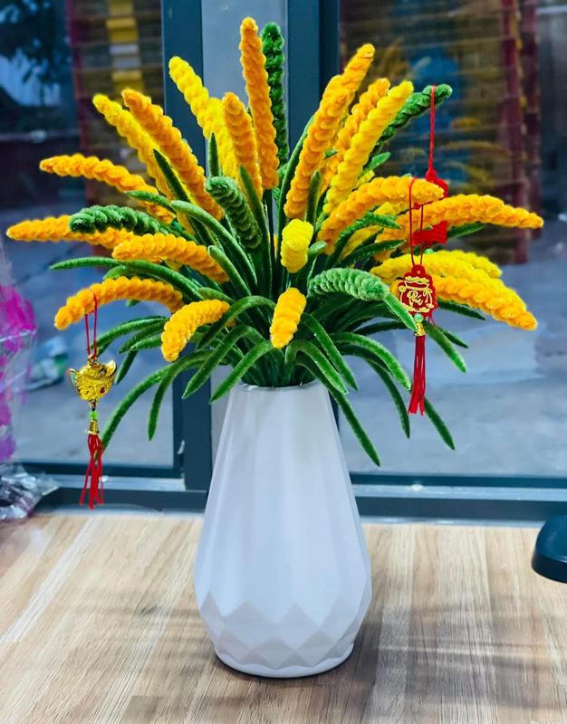 Set Tự Làm có Vdeo HD Bông Lúa 100 sợi vàng ,50 sợi xanh ,50 kẽm cành 1 cuộn cuốn cành trang Trí để bàn Decor Lễ Tết