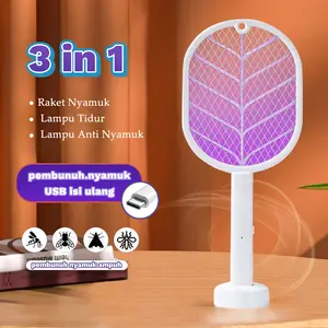 Raket nyamuk charger Raket Nyamuk 3 in 1 Multifungsi Perangkap Nyamuk LED Gantung raket nyamuk charger ori