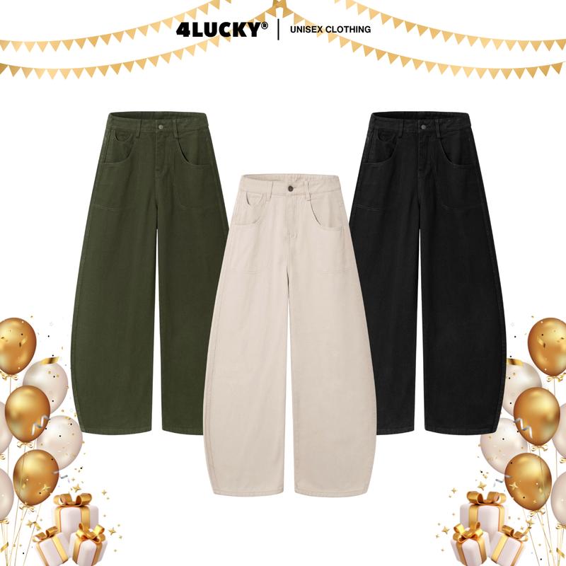 Quần Kaki Ống Cong Form Rộng Unisex 4Lucky 6228 Quần Thời Trang Nam Nữ Phong Cách Streetwear