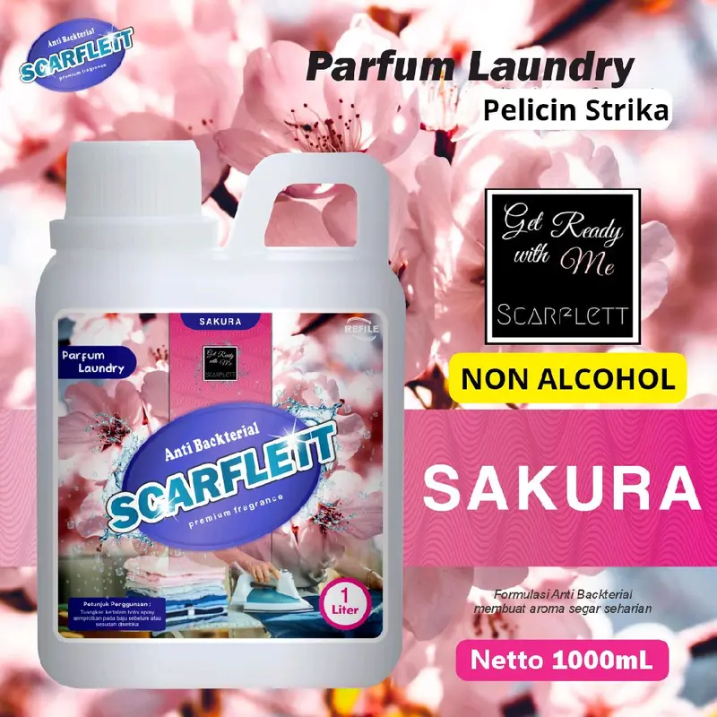 Parfum Loundry Non Alkohol Scarflett Pewangi Pelicin Strika Kain Pakaian 1 Liter Anti Jamur pink Bakteri blue 2