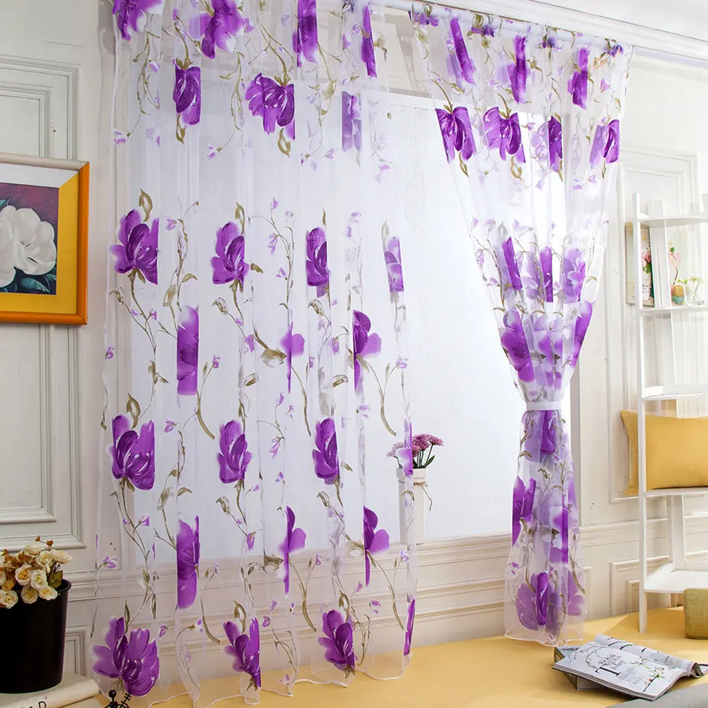Langsir Tulle Bunga, Untuk Ruang Tamu dan Bilik Tidur, Langsir Tipis, Untuk Pintu dan Tingkap Dapur, Hiasan Langsir, 1pc