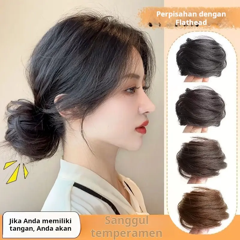 Cincin rambut keriting kuncup bunga rambut pendek rambut kurang mengembang wig bola malas simulasi rambut sanggul belakang kepala karet gelang cincin wig 0