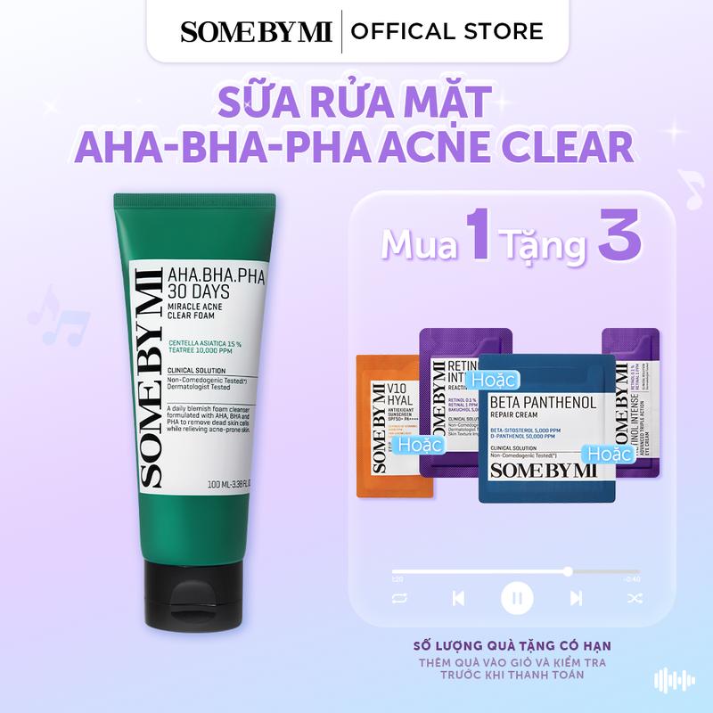  Some By Mi Sữa rửa mặt hỗ trợ giảm mụn làm sạch sâu AHA-BHA-PHA 30 Days Miracle Acne Clear Foam 100ml 