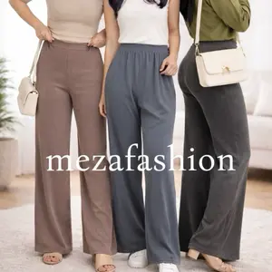 Celana Kulot Rib Knit Premium High Waist Wanita Kekinian