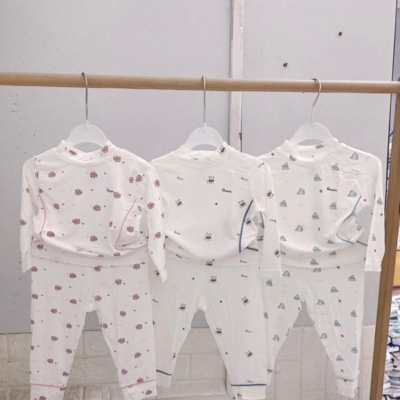 Bộ áo dài quần dài thu đông cổ 3p avaler chất sợi tre cho bé trai bé gái size từ 6m đến 4y