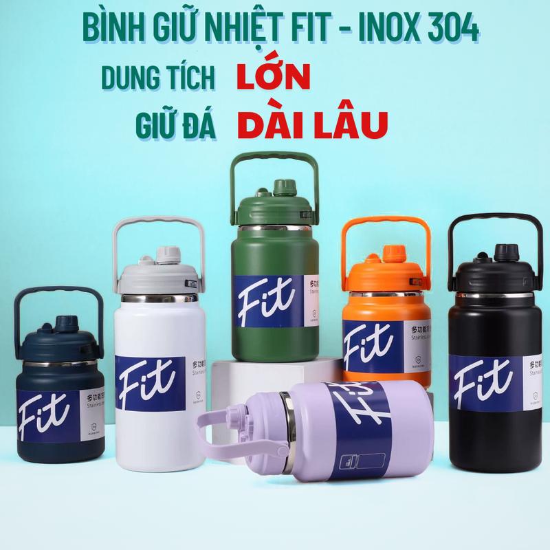 Bình Giữ Nhiệt Dung tích Lớn FIT 2500ml/2000ml/1500ml - Miệng Rộng, Ống Hút, Đầu Rót, Tay Cầm Tiện Lợi