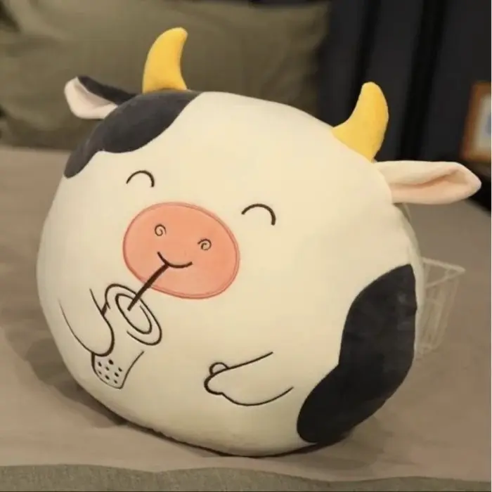 Bantal Boneka Sapi Putih Hitam Cokelat Sit Cow Cute Cow Moo Moo Lucu 2