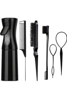 Set de 6 piezas de cepillos para estilizar el cabello con botella de spray, peine desenredante, peine para secciones, peine de cola, herramientas para trenzar para hombres y mujeres