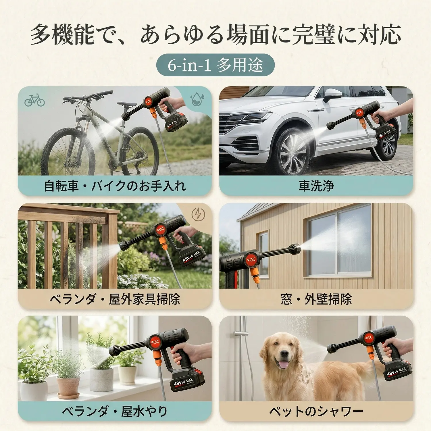 高圧洗浄機 次世代版 9MPa高圧洗車機 コードレス 耐候性ブラシレス