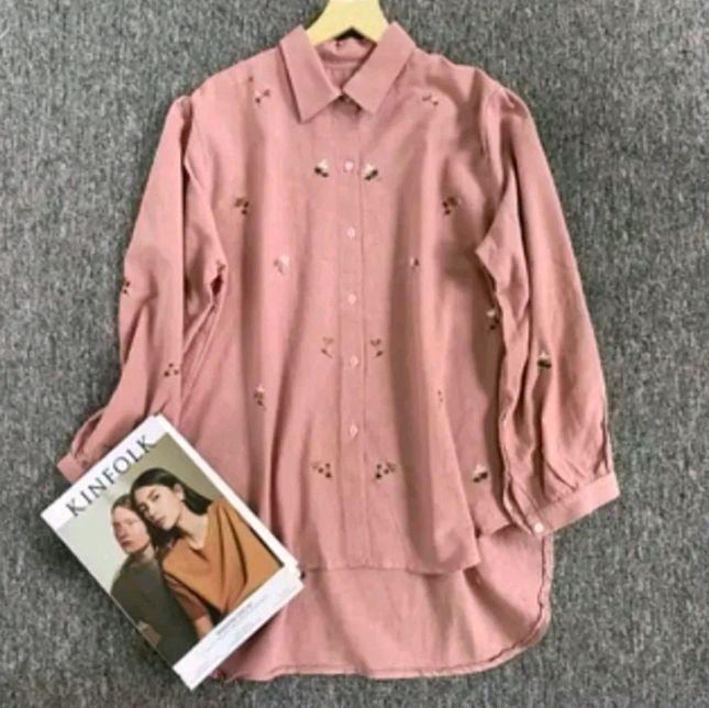 Valynia Top Blouse Bordir | Kameja Atasan Wanita | Kameja Bouse Kekinian Remaja Casual Outfit Bahan Linen Rami 1