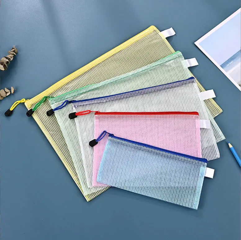 A4 Mesh Zipper File Zipper Bag Zip Bag Waterproof Transparent Portable Bag Office School Supplies Zip Beg Case Belajar pencil case book organizer