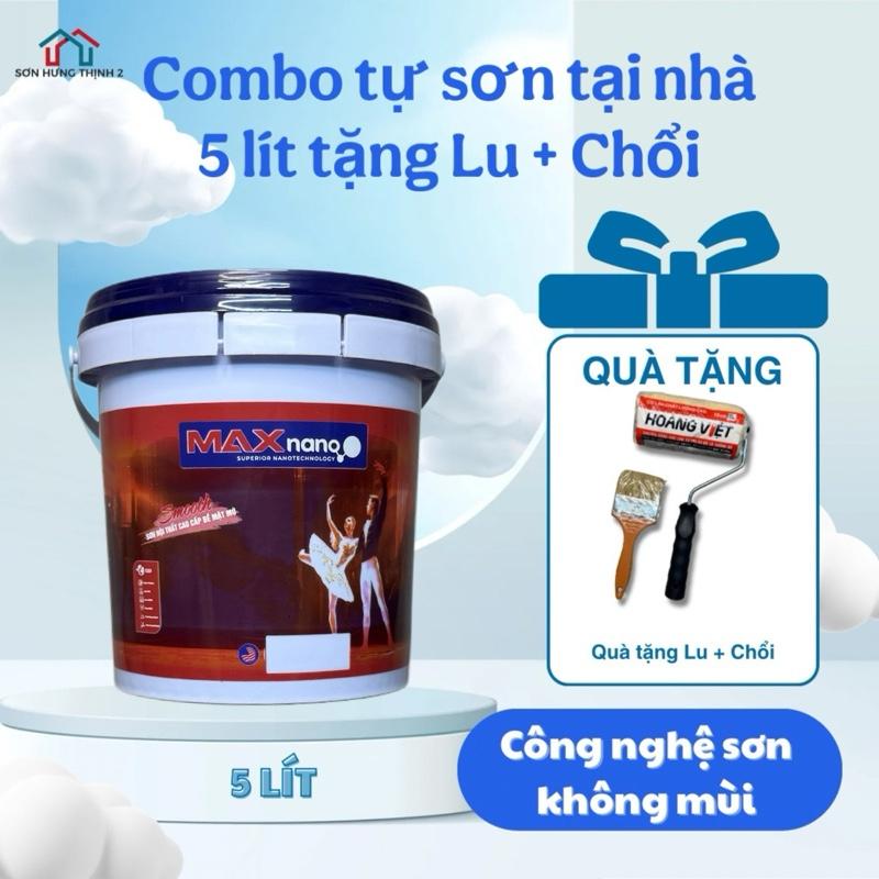  Combo Sơn Mịn Nội Thất tự sơn tại Maxnano 5 Lít Tự sơn tại nhà P2 sơn phòng trọ sơn quán ăn sơn decor màu sơn màu trắng sứ sơn màu ghi sơn nước bộ dụng cụ sơn kháng nấm mốc tặng cây lăn sơn 
