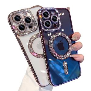 High-grade Glitter Rhinestones Phone Case For iPhone 16 15 11 12 13 14 Pro Max Plus Magsafe Magnetic Clear Lens Protect Cover Girls