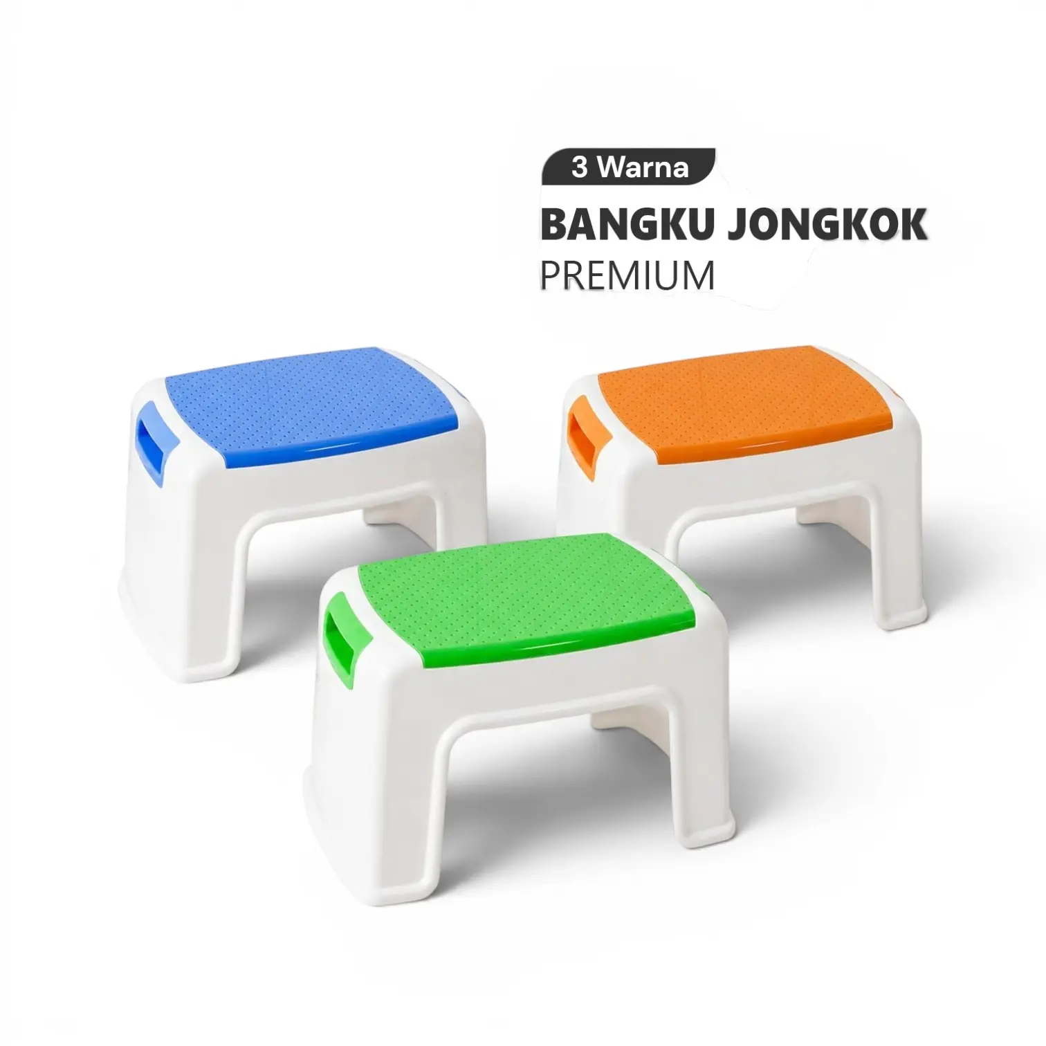 Barito Indo Bangku Jongkok Plastik Kursi Estetik Furniture Minimalis Warna Orenge Biru Desain Modern Kuat Menahan Beban 200KG Material Berkualitas Tinggi A02B