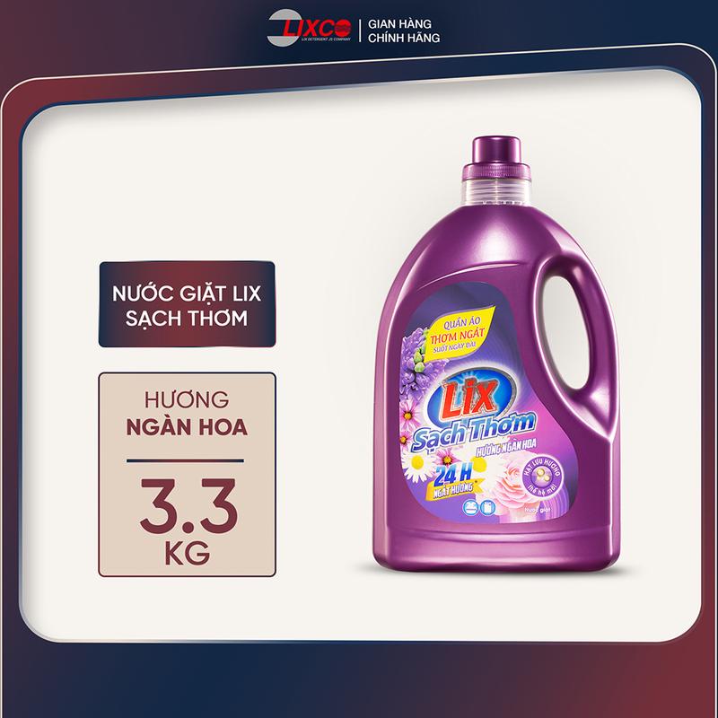 Nước giặt quần áo siêu thơm Lix sạch thơm 3.3kg hương ngàn hoa chai Làm Sạch nhanh vết bẩn N7401