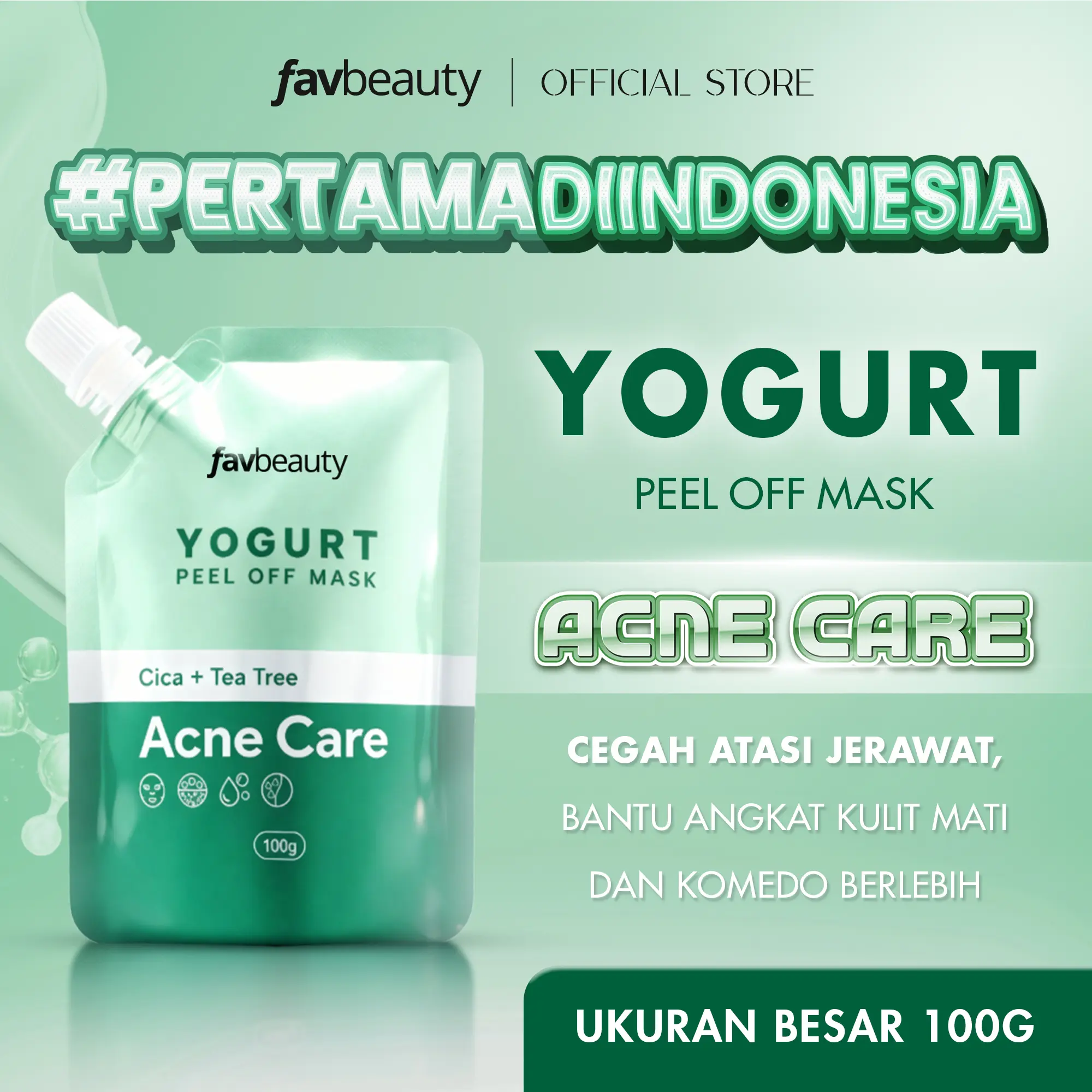 Fav Beauty Yogurt Peel Off Mask 100 gr - Acne Care With Cica + Tea Tree | Masker Jerawat Penghilang Bekas Jerawat Komedo Exfoliasi Wajah SkinCare Acnes