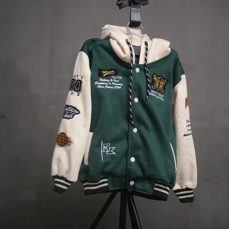 Jaket Sweater Hoodie Anak Varsity Baseball Full Bordil Vintage Usia 2-10tahun Bunda Anak-Anak Laki-Laki Perempuan Lengan Panjang 4