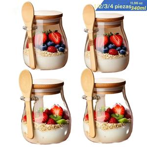 Vasos de vidrio 11.96 oz, juego de vasos, cuencos Mason, frascos para avena, ensalada, yogur, semillas de chía, pudines, con tapas y cucharas.