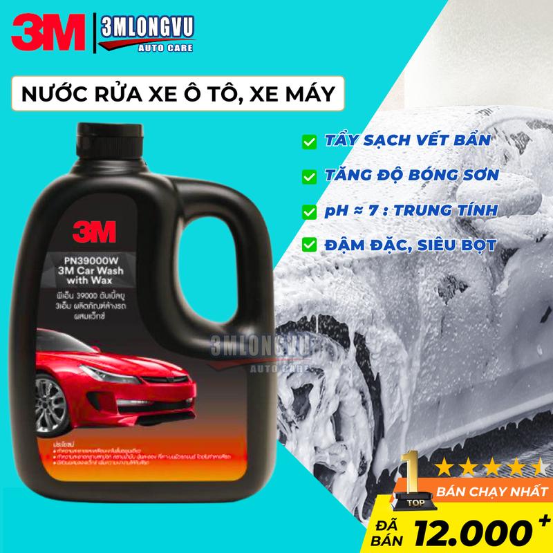 3M Nước Rửa Xe Ô Tô Siêu Bọt PN39000W Tẩy Sạch Bụi Cặn Bẩn Không Mất Lớp Sáp Bảo Vệ Sơn Bóng An Toàn Cho Bề Mặt 1 Lít