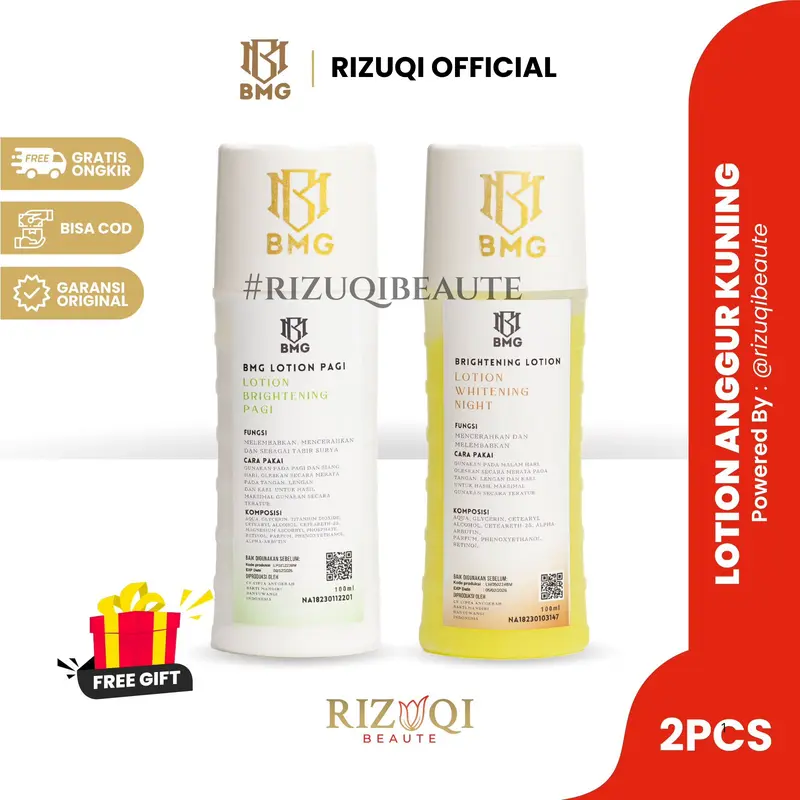 Bmg - Paket BMG LOTION ANGGUR KUNING [Pagi dan Malam] Original (HB Pemutih Badan Ampuh) 0