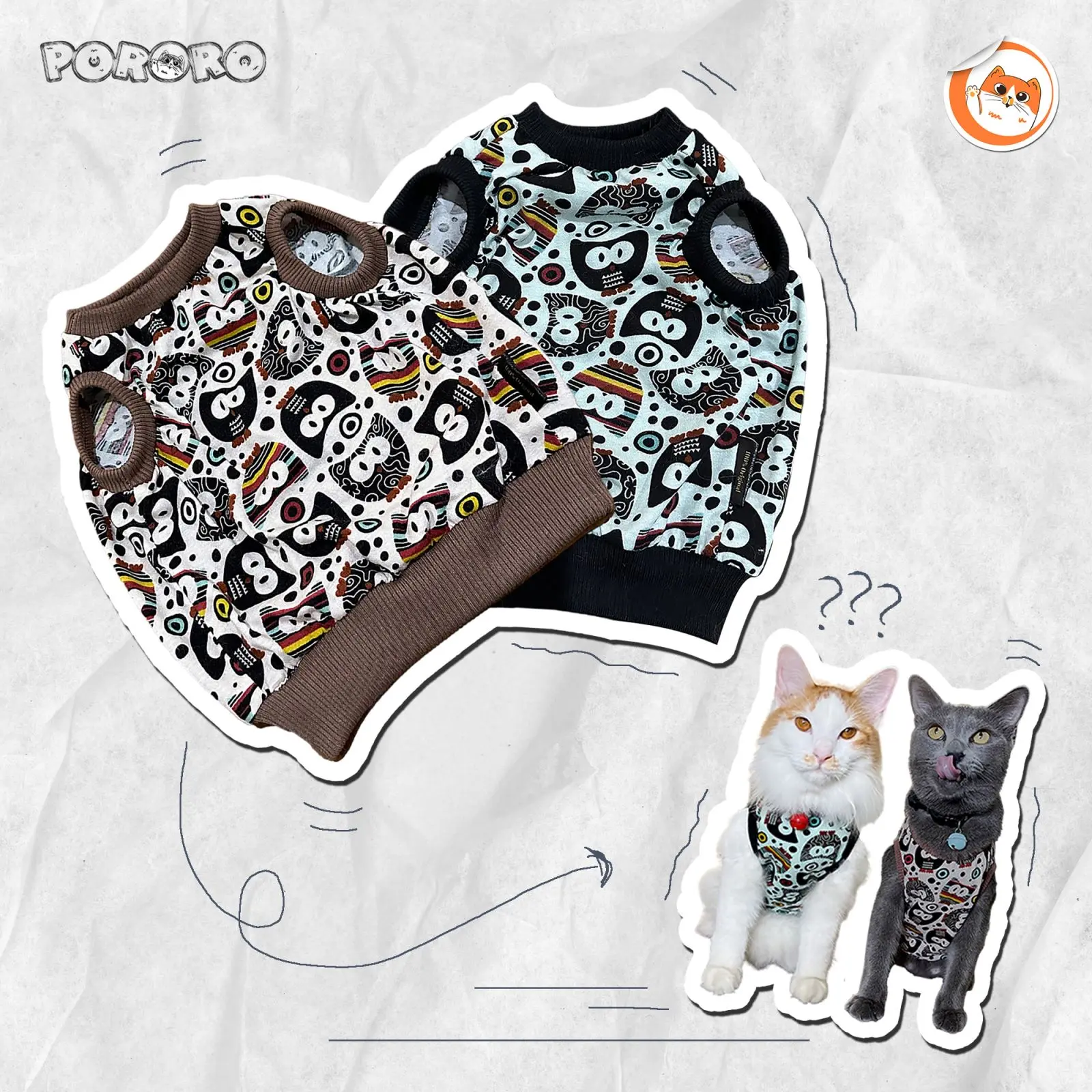 PORORO - Baju Kucing Owel Bahan Catun Combed 30's Printing
