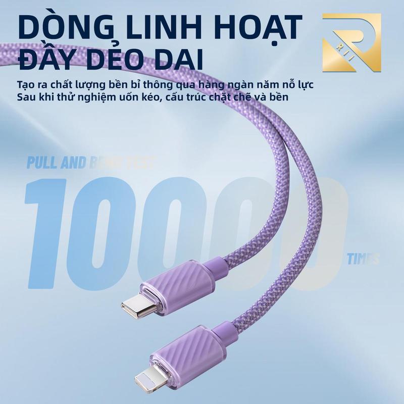  RII Dây Cáp sạc nhanh 20w Cho X 11 12 13 14 15 16 17 Pro max truyền dữ liệu tốc độ cao dây dù siêu bền ,Sạc nhanh tương thích với iPhone OPPO xiaomi Hawei Samsung Realme Vivo 