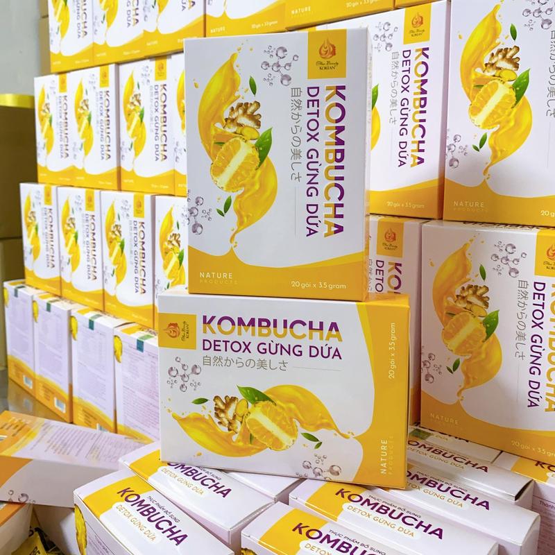 [40 gói] 2 Hộp Trà Kombucha Detox Gừng Dứa sấy thăng hoa Nước Trà Tea - Lợi khuẩn, Collagen peptide, Vitamin C, Chiết xuất dứa, Gừng, Quả bứa, Chè vằng Chè lipton bột Hoa Quả ct trà kombucha