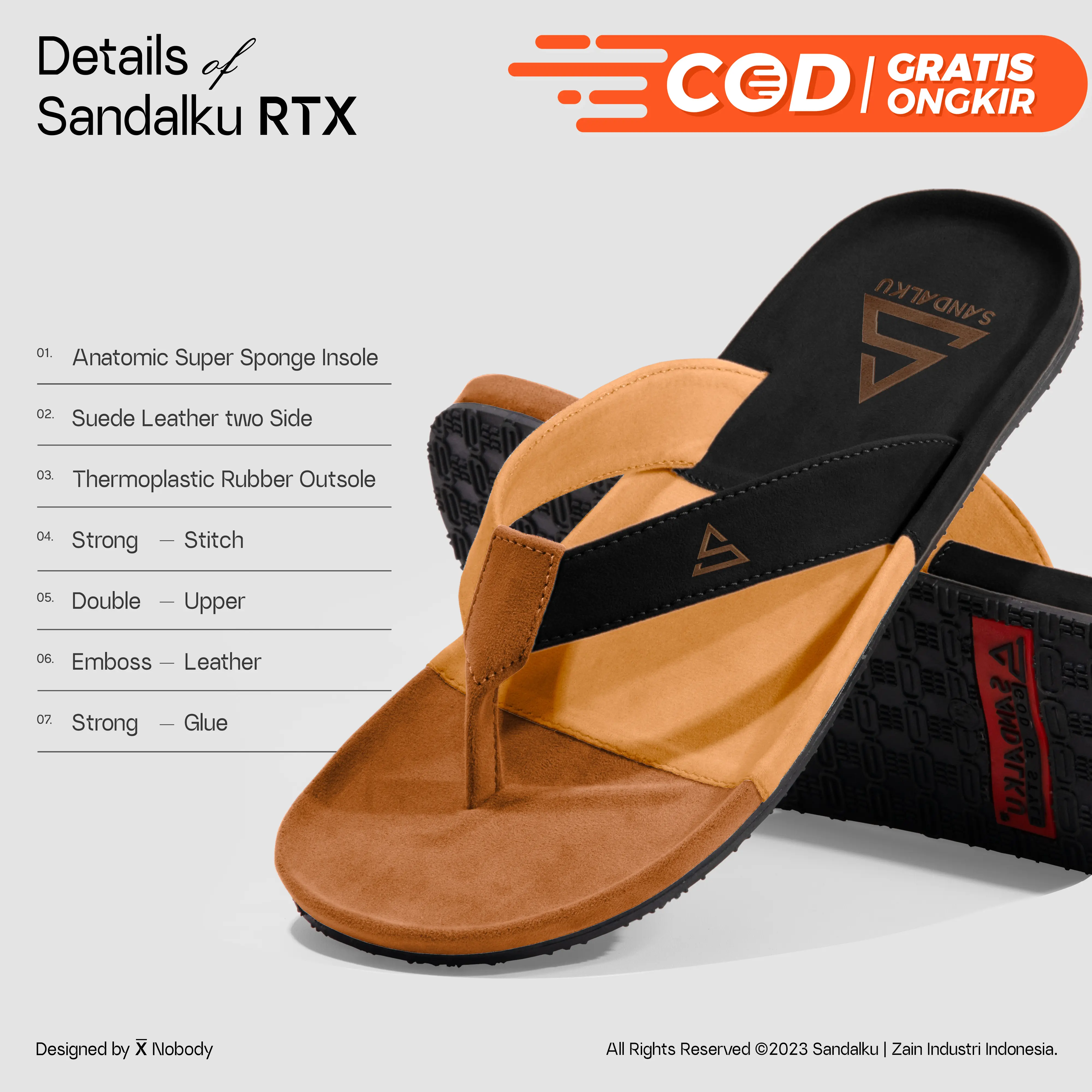 Sandalku - Sandal Pria Flipper RTX Tan Black