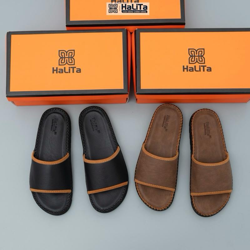 [Halita x DocTor Bảng Phối Viền] Dép Nam HaLiTa Da Bò Vân Chống Thấm Nước Đế Bằng Nhẹ Có Răng Cưa Chống Trơn Trượt Cao Su .