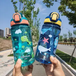Botol Minum Anak Sekolah Sedotan Ukuran 600ml Karakter Anak + Gantungan Botol