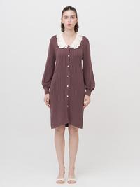 Gambar ONYCHA - Lace-Knit Collared Rib-Knit Dress In Dark Mauve - All Size dari Onycha Kota Bandung 3 Tokopedia