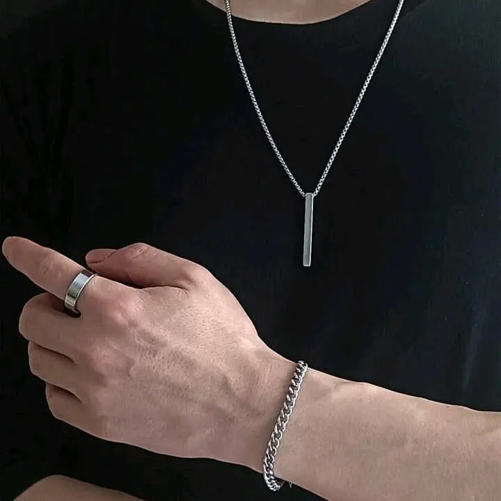 (fullset)KALUNG GELANG DAN CINCIN TITANIUM PRIA WANITA TERMURAH WARNA SILVER SIMPEL DAN MEWAH Perhiasan Elegan 0